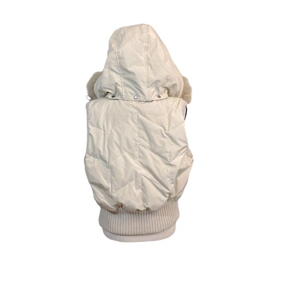 DKNY Cream Puffer Down Vest with Detachable Fox Fur Trimmed Hood Size Large - Picture 3 of 10